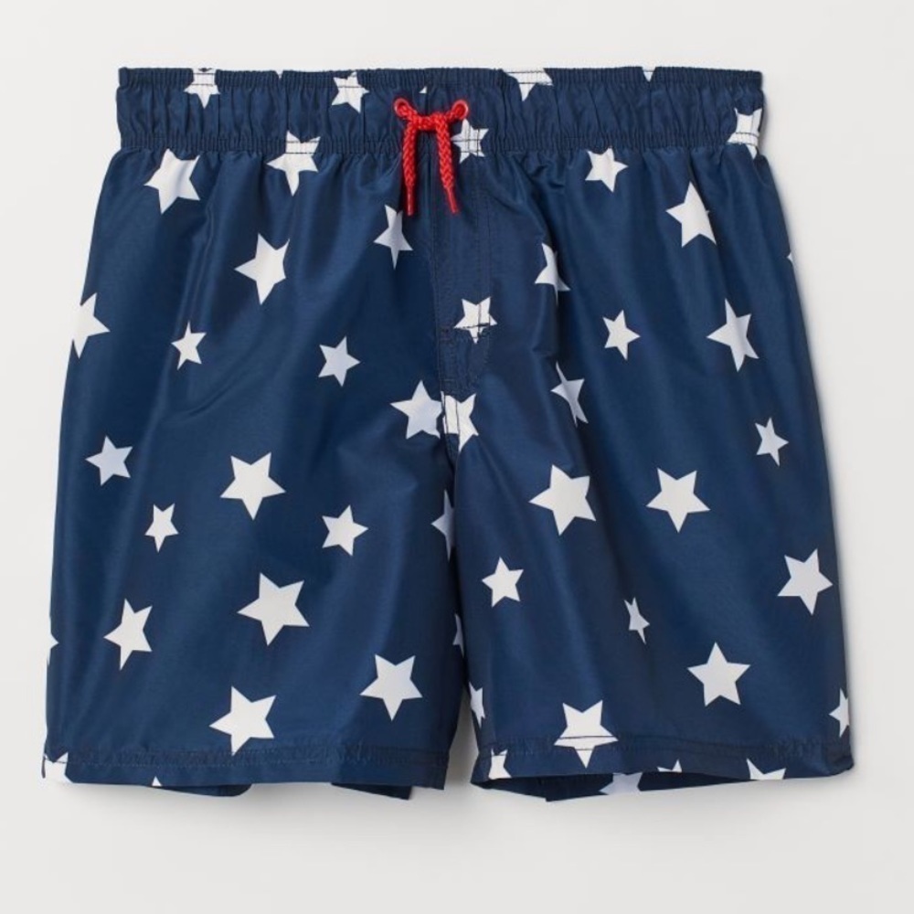 H&M Boy’s Red White Blue Star Print Swim Trunks Board Shorts Size 12-14Y